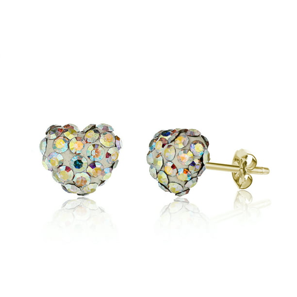Details about   10K Yellow Gold  Puffed Triple Heart with Cubic Zirconia CZ Dangle Drop Earrings